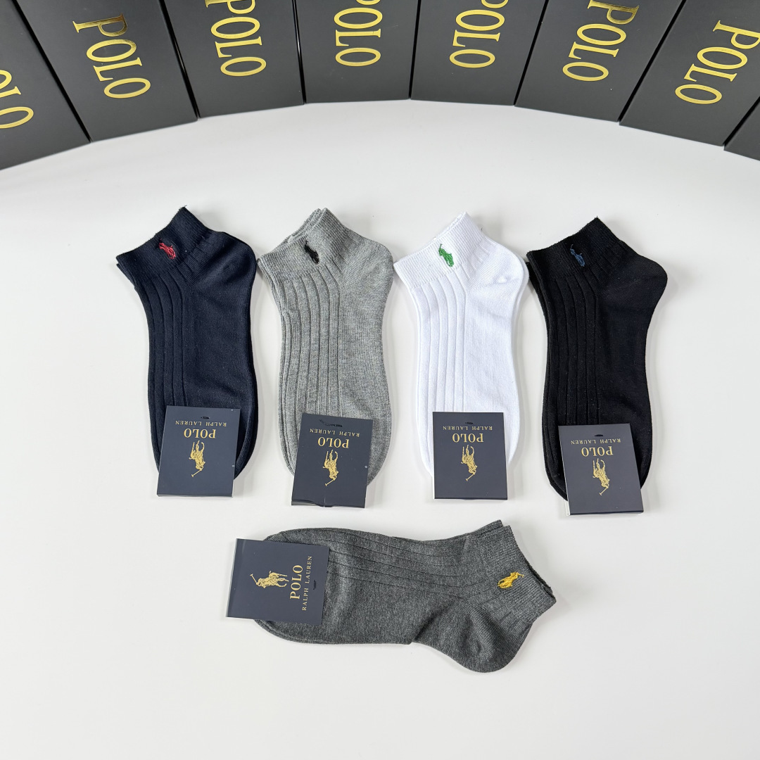 💛配专柜包装 POLO（保罗）新款刺绣中短款堆堆袜袜子！一盒五双，专柜同步筒袜袜子，💛大牌出街，潮人必备。超好搭。
