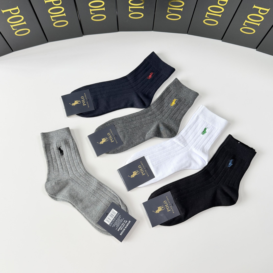 💛配专柜包装 POLO（保罗）新款刺绣中长款堆堆袜袜子！一盒五双，专柜同步筒袜袜子，💛大牌出街，潮人必备。超好搭。