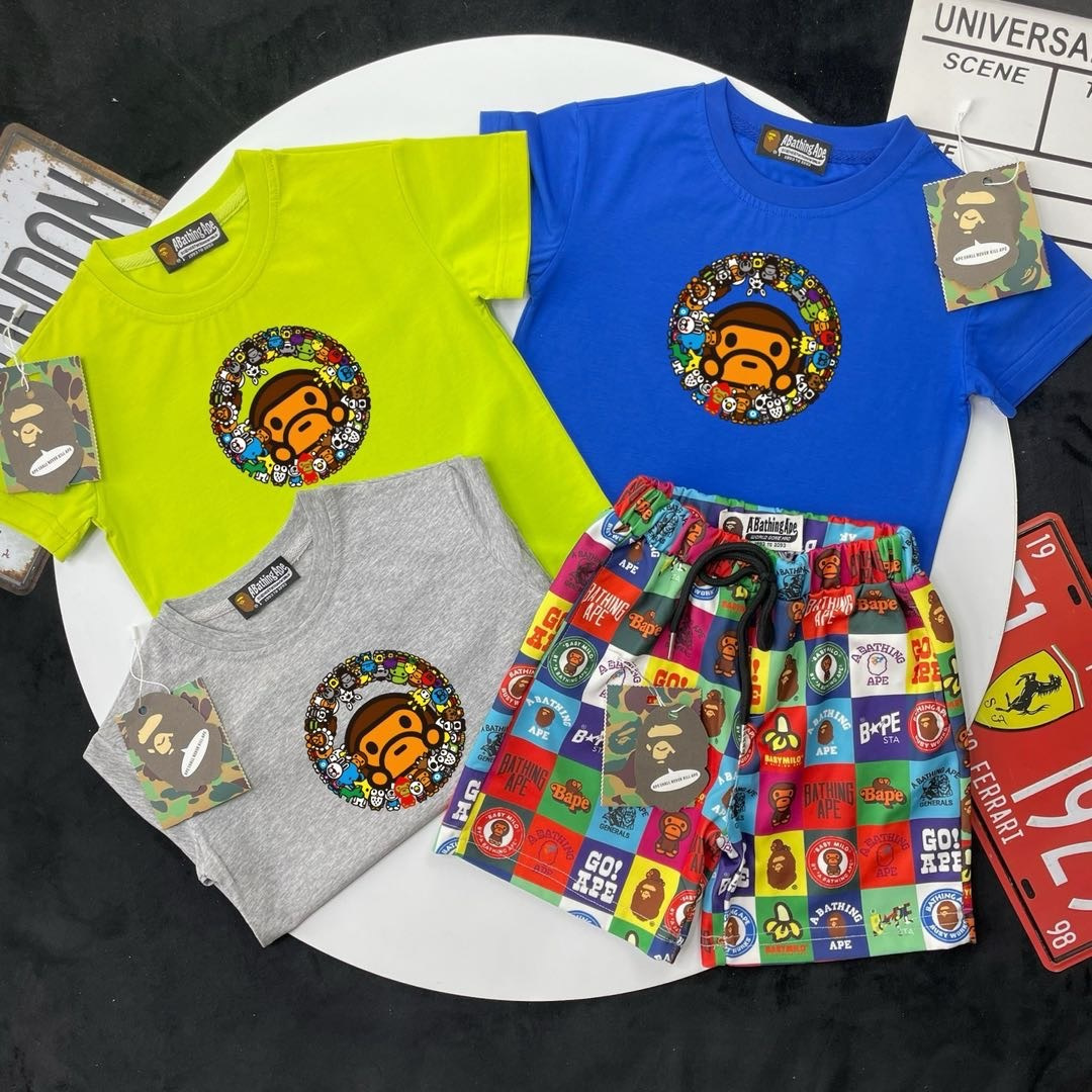 🌐 Bape♻️ Conjunto (90-150) ♻️Camiseta ♻️Pantalones cortos 🎗¡Etiqueta original! ¡Embalaje original! ¡Marca original! �…