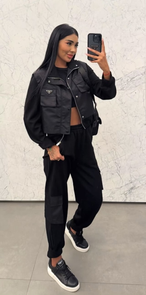 Prada Women's Black Two-Piece Vest and Pants Set with Triangle Logo 1 Prada Women's Black Two-Piece Vest and Pants Set with Triangle Logo