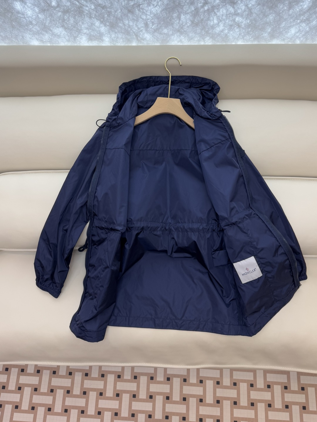 M2376#新款外套🌾Mon 蒙口 抽绳款 拉链款带帽风衣外套 黑色 米色 藏青色 0-1-2码