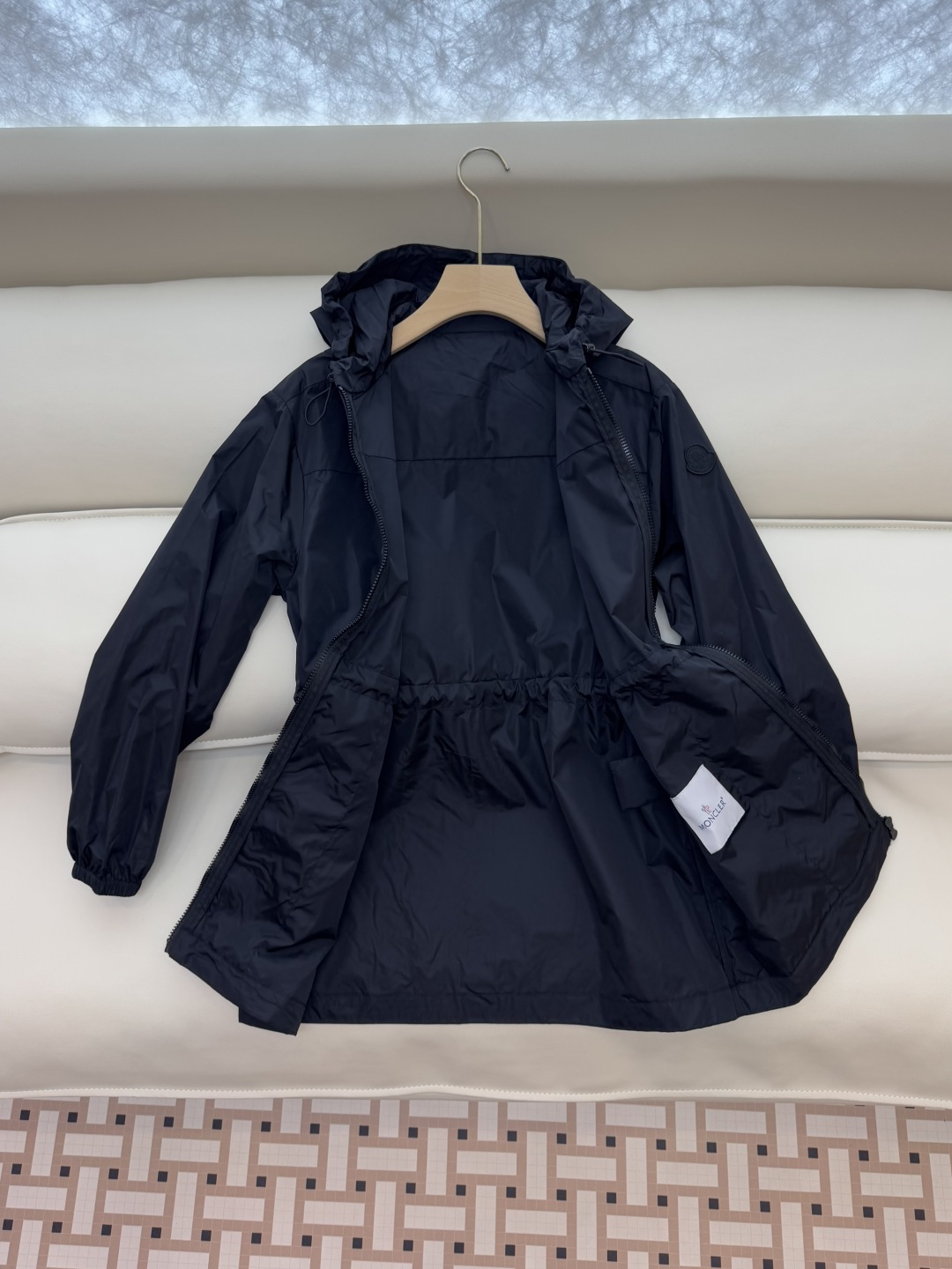 M2376#新款外套🌾Mon 蒙口 抽绳款 拉链款带帽风衣外套 黑色 米色 藏青色 0-1-2码