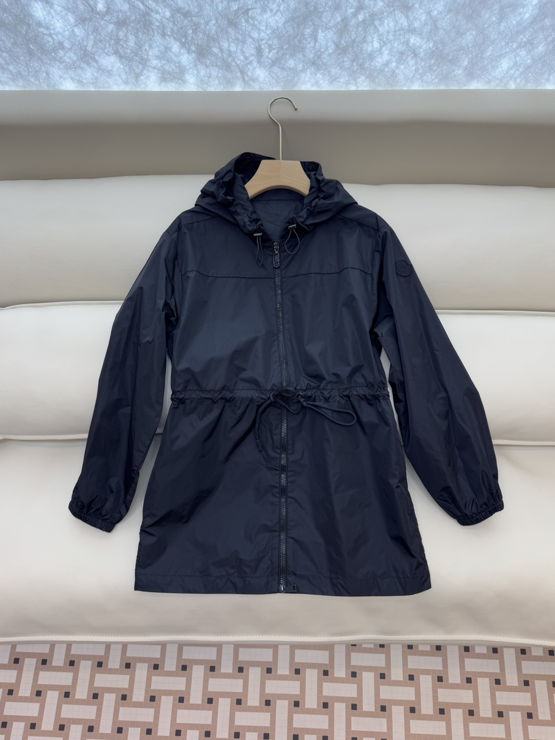 M2376#新款外套🌾Mon 蒙口 抽绳款 拉链款带帽风衣外套 黑色 米色 藏青色 0-1-2码