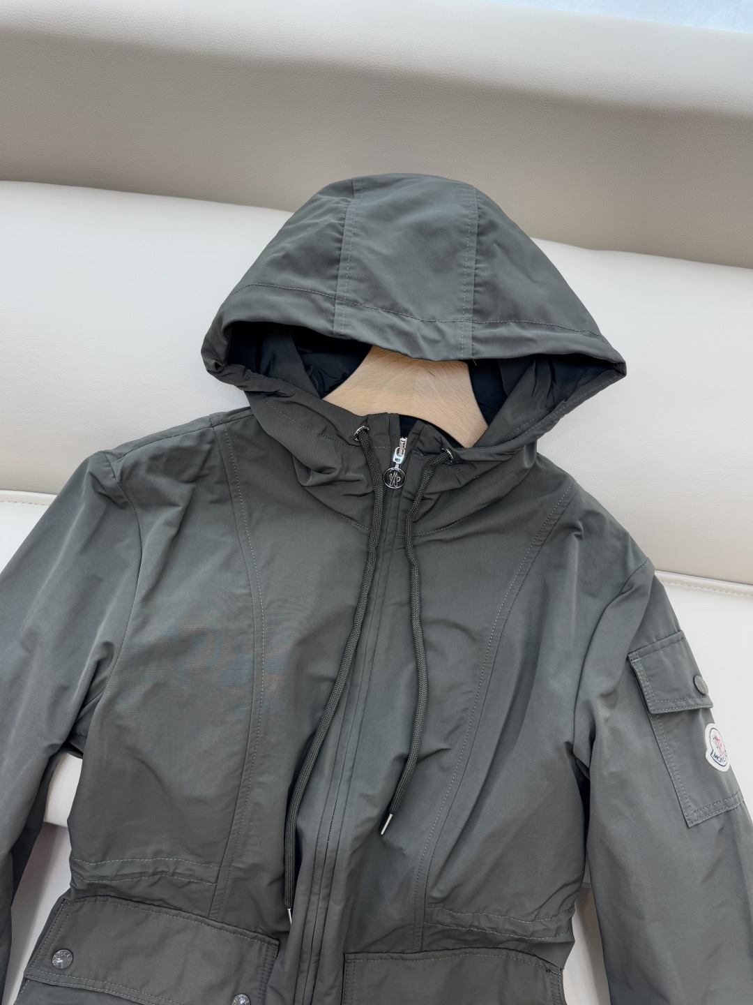 M2362#新款外套PMon 蒙口 显瘦拉链款带帽 外套 军绿色 卡其 粉色 1-2-3码