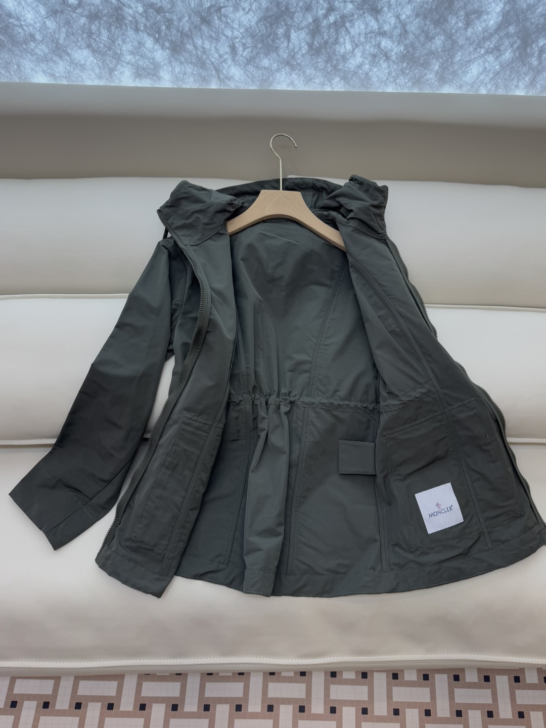 M2362#新款外套PMon 蒙口 显瘦拉链款带帽 外套 军绿色 卡其 粉色 1-2-3码