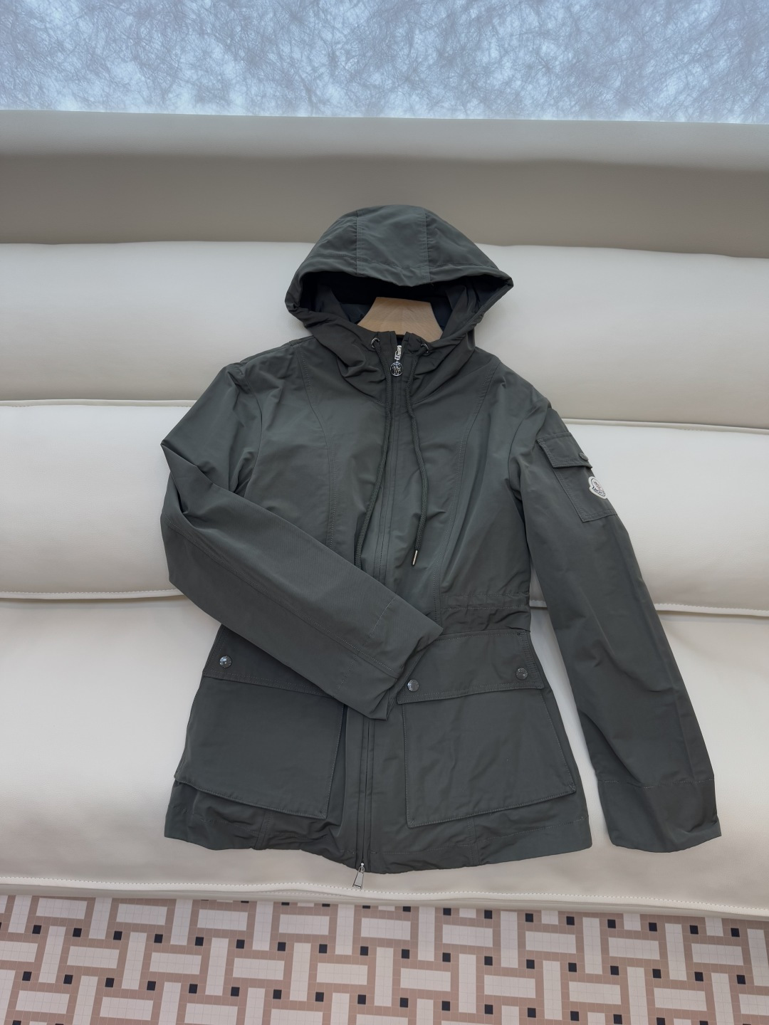 M2362#新款外套PMon 蒙口 显瘦拉链款带帽 外套 军绿色 卡其 粉色 1-2-3码