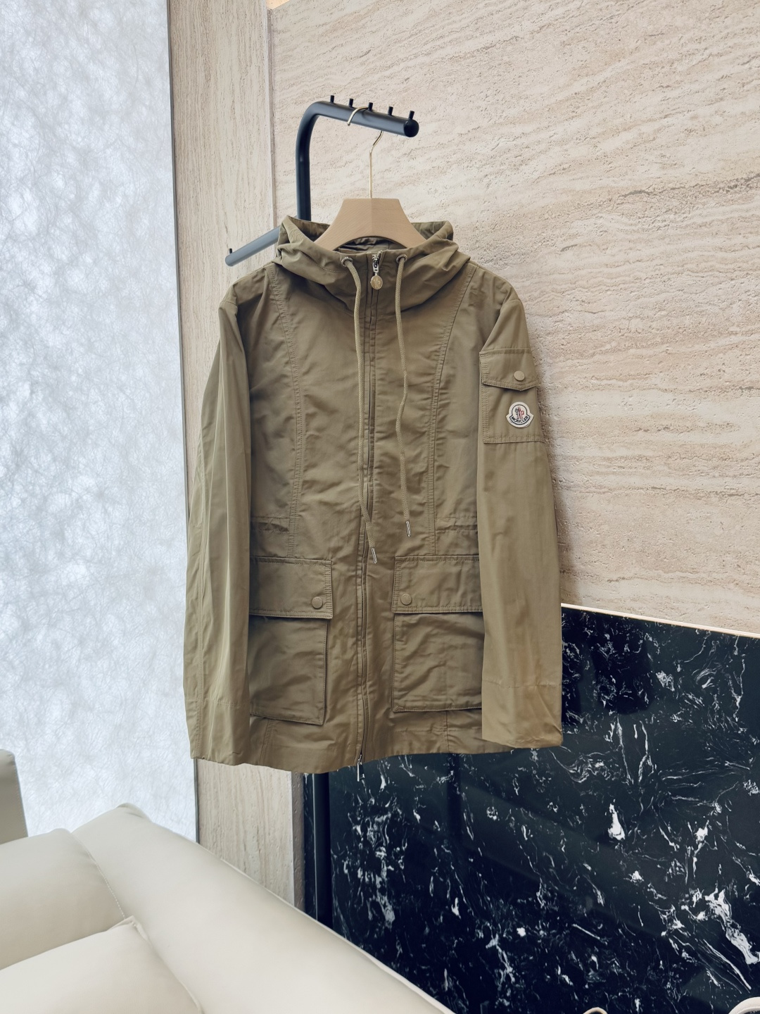 M2362#新款外套PMon 蒙口 显瘦拉链款带帽 外套 军绿色 卡其 粉色 1-2-3码