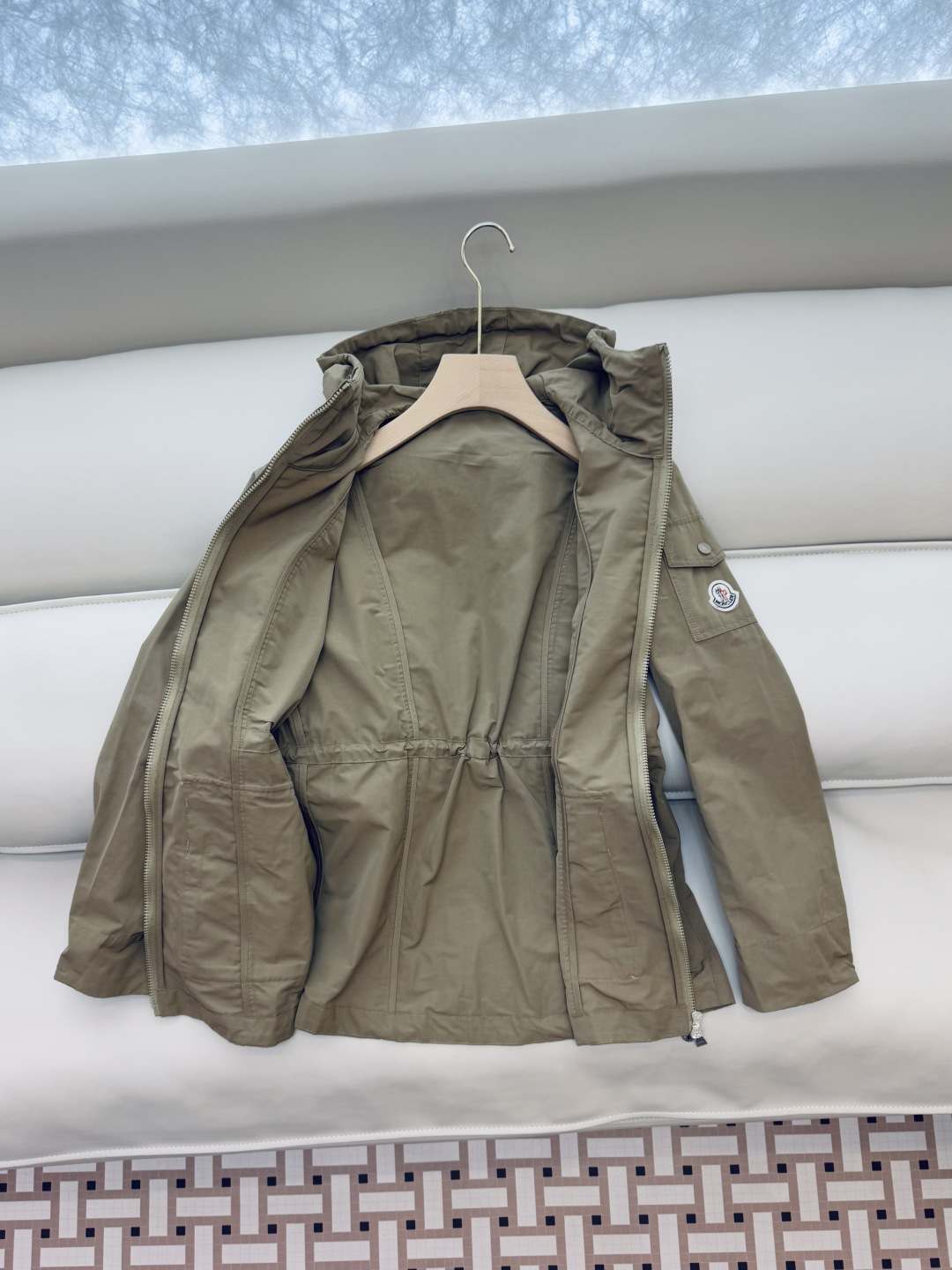 M2362#新款外套PMon 蒙口 显瘦拉链款带帽 外套 军绿色 卡其 粉色 1-2-3码