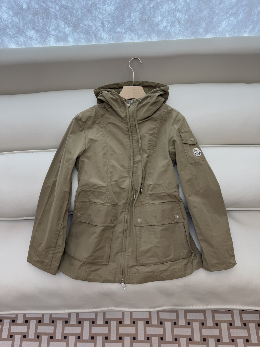 M2362#新款外套PMon 蒙口 显瘦拉链款带帽 外套 军绿色 卡其 粉色 1-2-3码