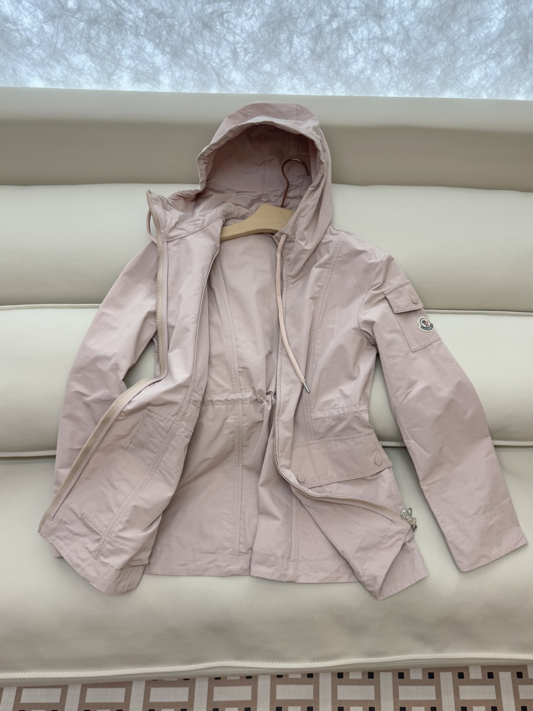 M2362#新款外套PMon 蒙口 显瘦拉链款带帽 外套 军绿色 卡其 粉色 1-2-3码