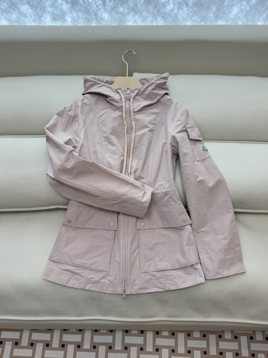 M2362#新款外套PMon 蒙口 显瘦拉链款带帽 外套 军绿色 卡其 粉色 1-2-3码