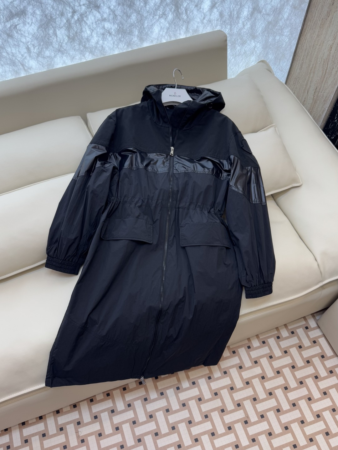 M2351#新款风衣🌾Mon蒙口 防风显瘦 长款风衣 黑色 1-2-3码