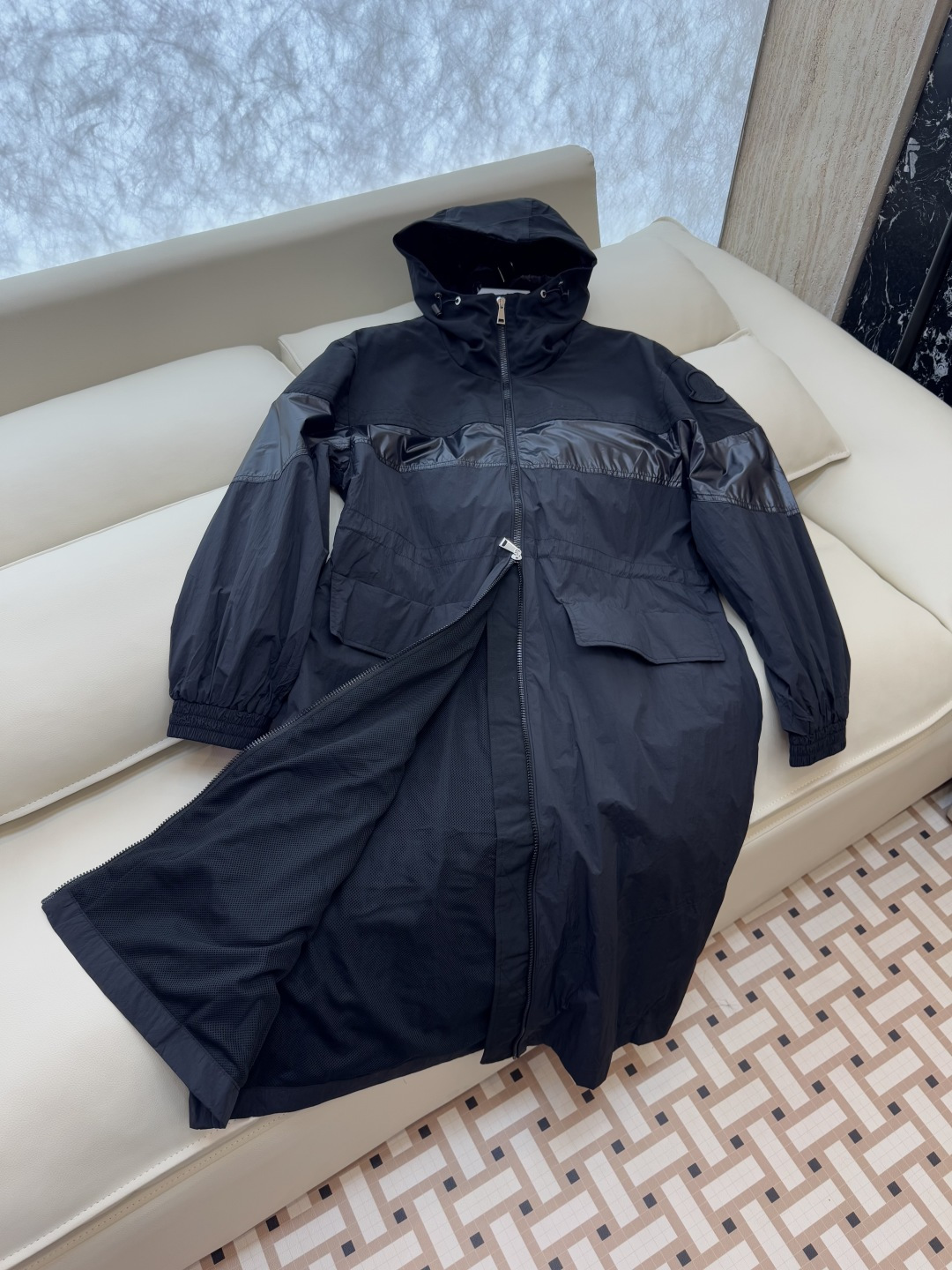 M2351#新款风衣🌾Mon蒙口 防风显瘦 长款风衣 黑色 1-2-3码