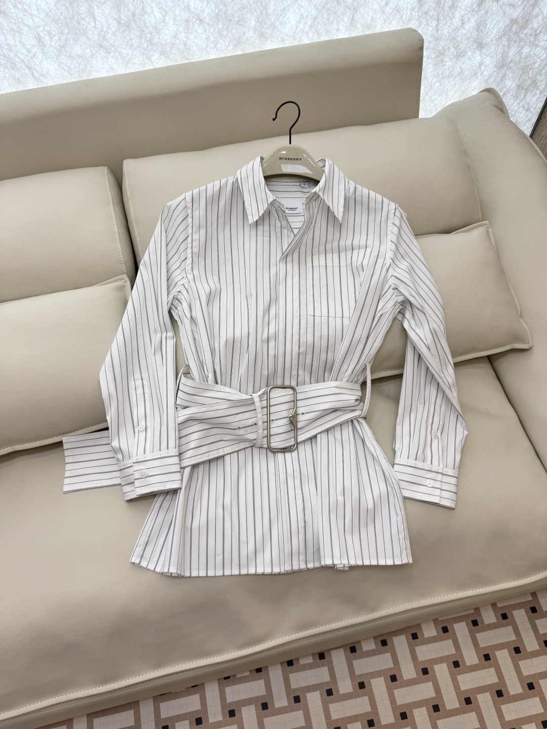 BUR Striped Print Nylon Cotton Slim Fit Wide Belt Shirt for Women 4 cmp i1739707224129 9470 0 9