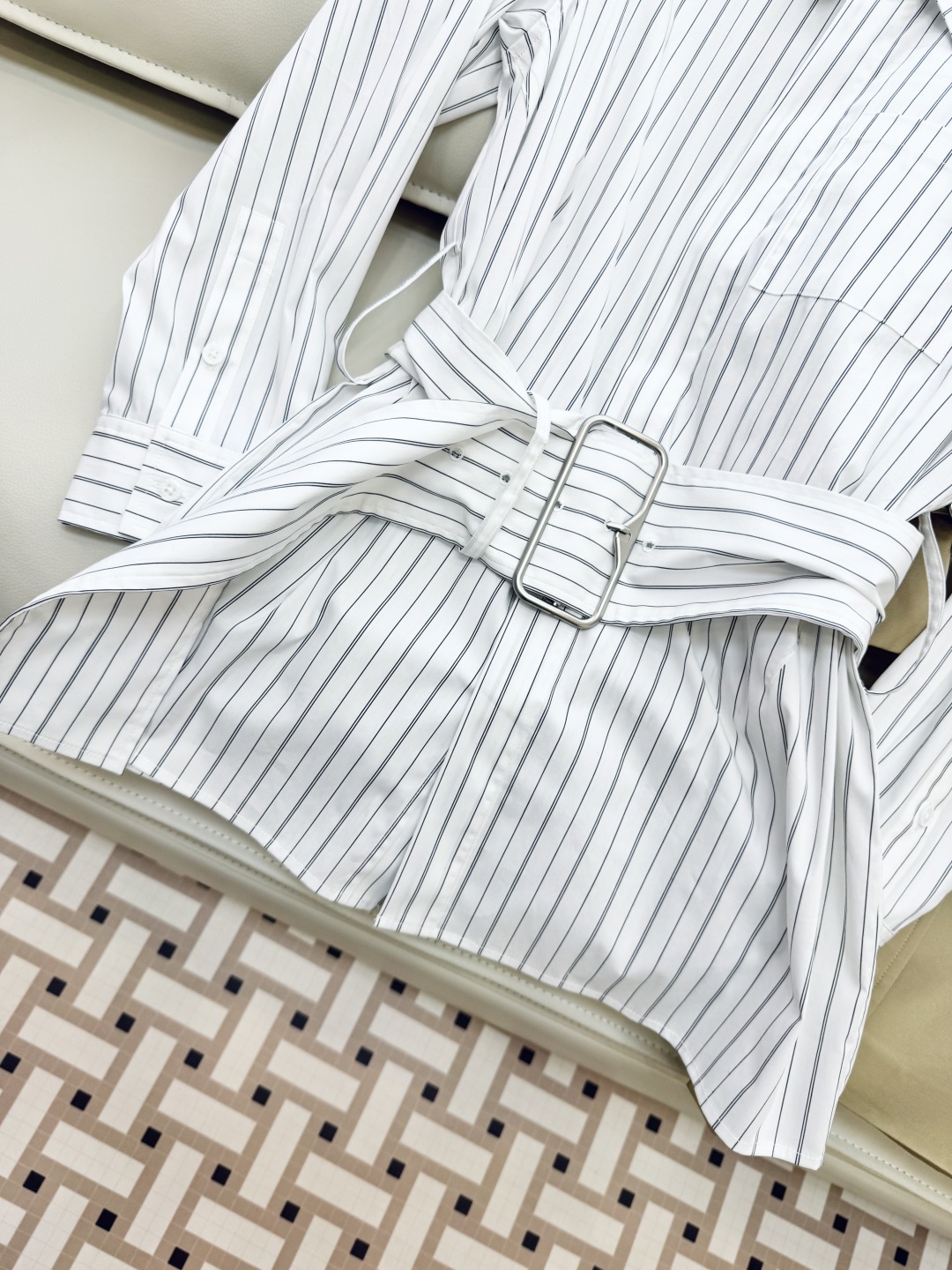 BUR Striped Print Nylon Cotton Slim Fit Wide Belt Shirt for Women 8 cmp i1739707284710 4238 0 10