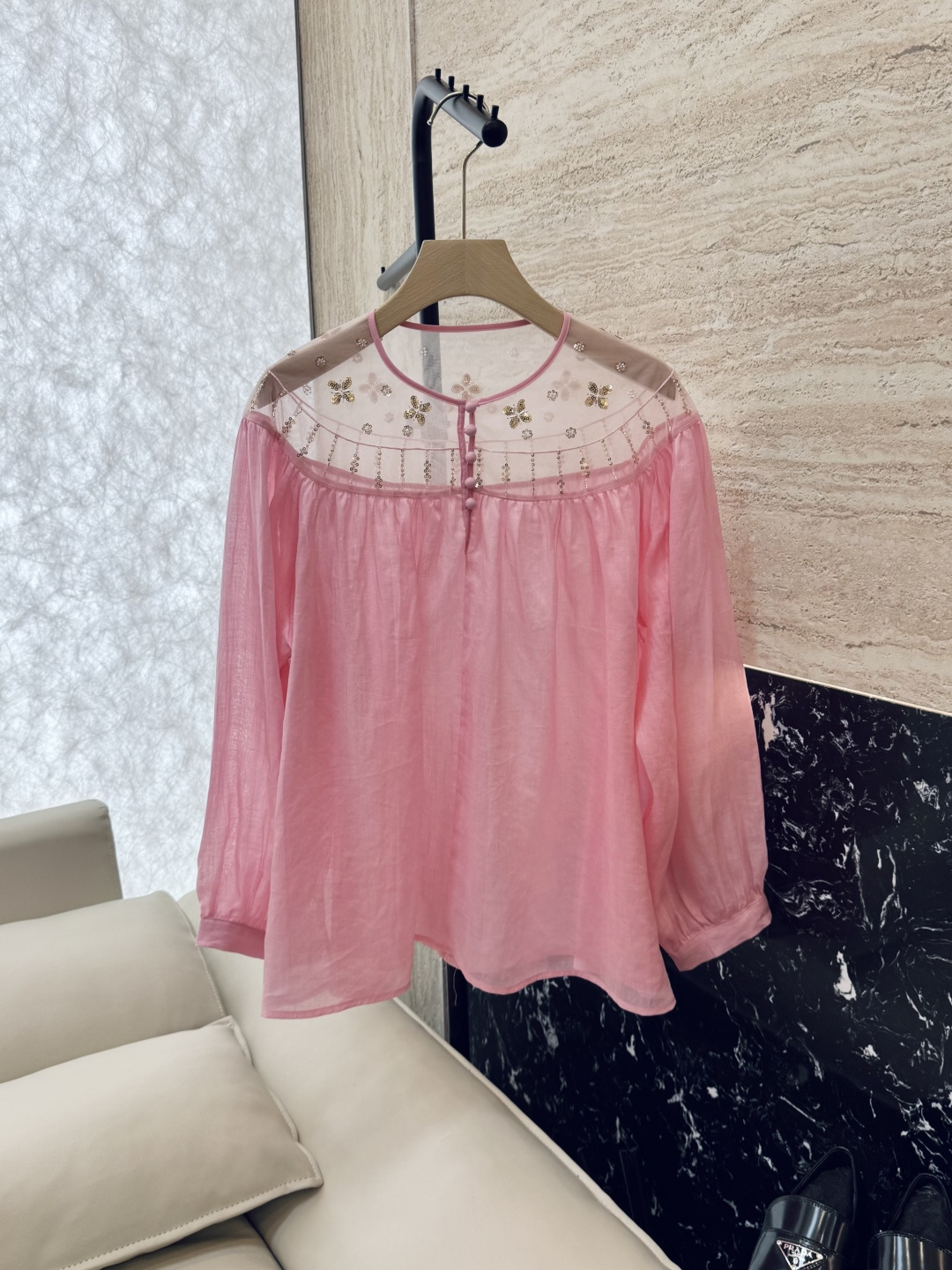 NO:731364,YM020#Factory special zim... sequin embroidery mesh splicing ramie top yellow pink white SML,,19860909YM020#工厂特 zim… 珠片绣花网纱拼接 苎麻上衣 黄色 粉色 白色 SML,,,Women's clothing