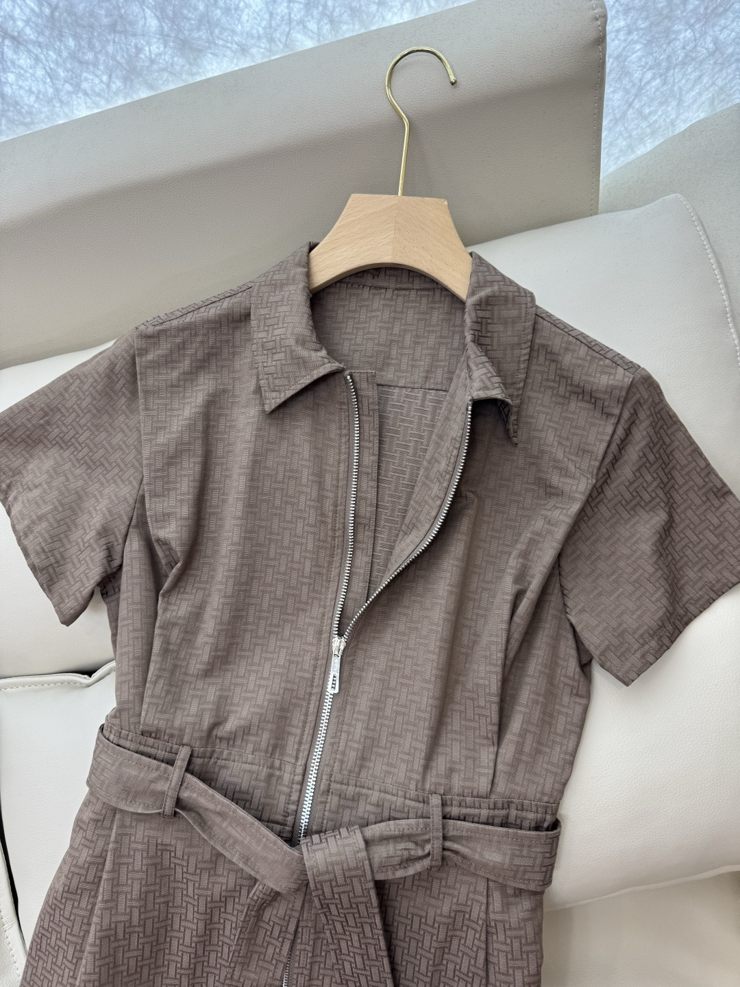 QGL003#新款连衣裙💕Hermes H家 爱马仕 H字母暗纹 短款拉链款 连衣裙 黑色 燕麦咖色 白