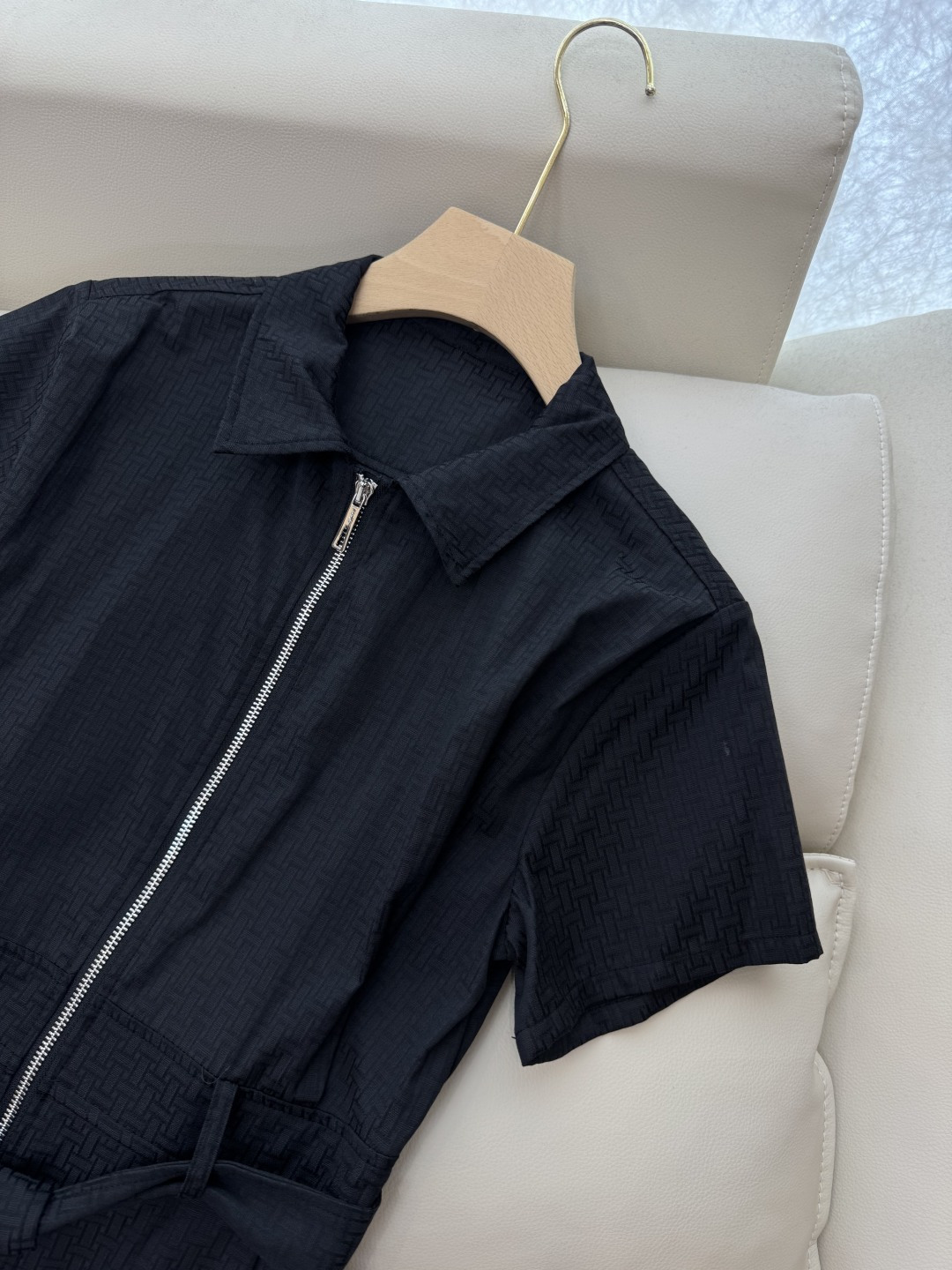 QGL003#新款连衣裙💕Hermes H家 爱马仕 H字母暗纹 短款拉链款 连衣裙 黑色 燕麦咖色 白