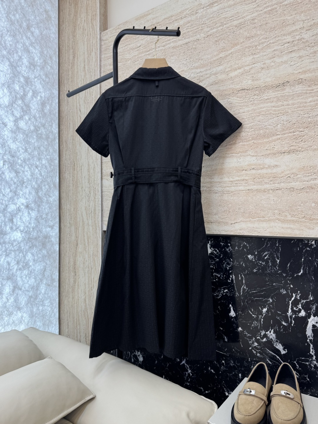 QGL003#新款连衣裙💕Hermes H家 爱马仕 H字母暗纹 短款拉链款 连衣裙 黑色 燕麦咖色 白