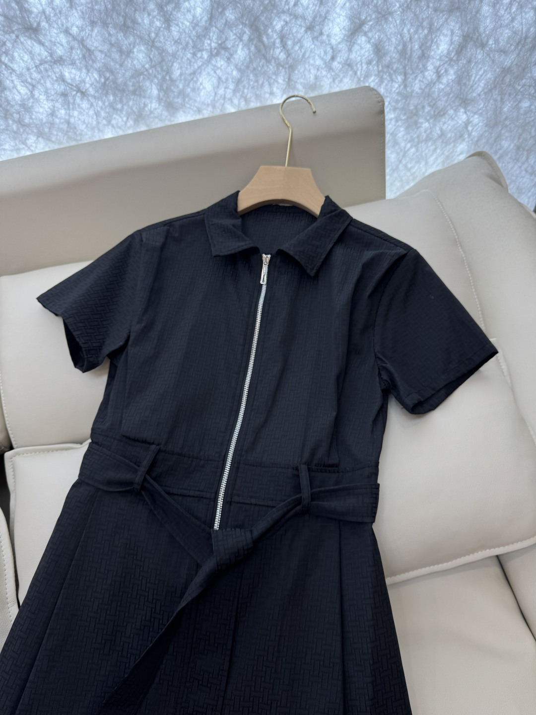 QGL003#新款连衣裙💕Hermes H家 爱马仕 H字母暗纹 短款拉链款 连衣裙 黑色 燕麦咖色 白