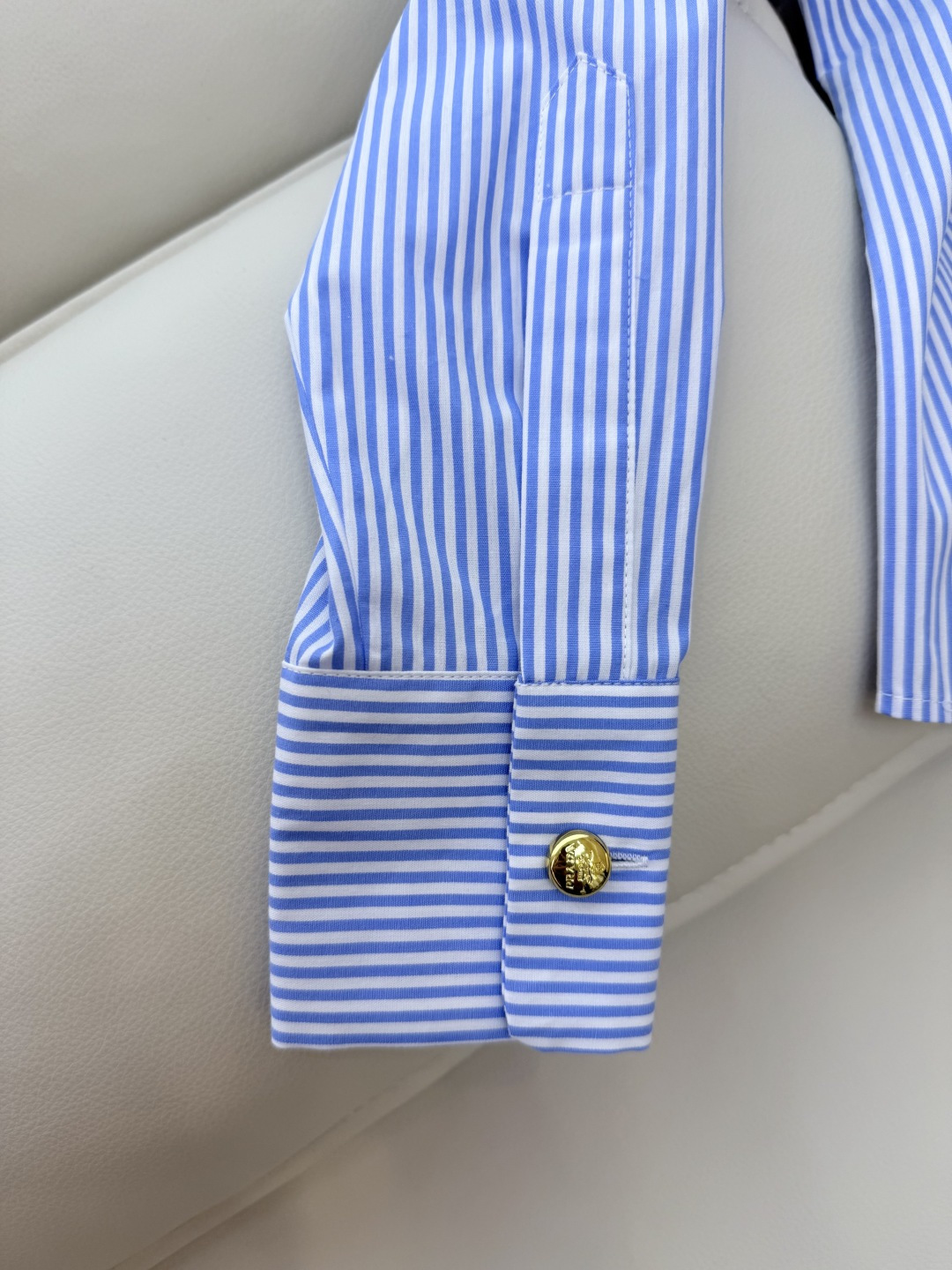 CY013#新款衬衫。PR 字母印花 金色扣 长袖衬衫 蓝色条纹 SML