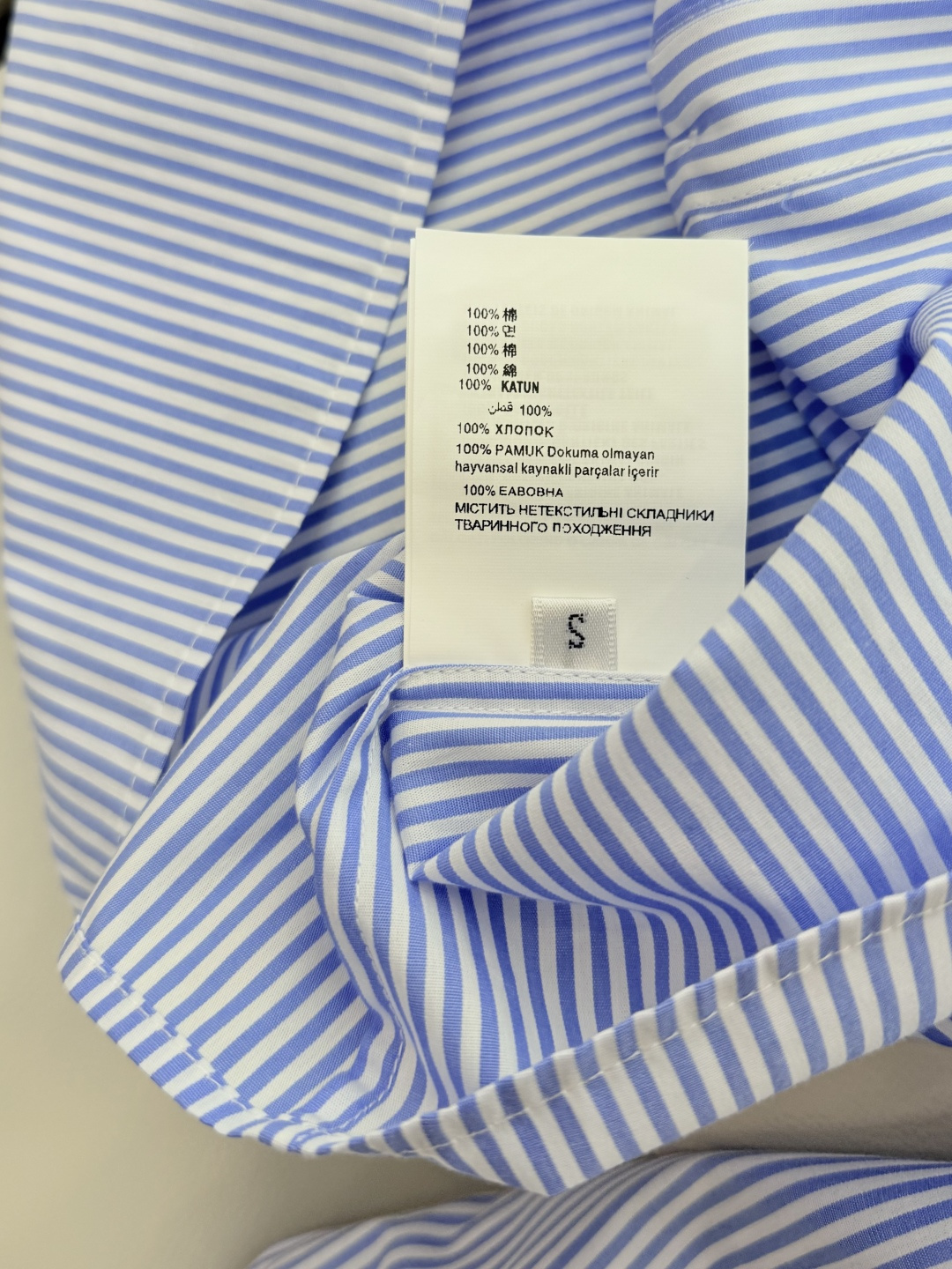 CY013#新款衬衫。PR 字母印花 金色扣 长袖衬衫 蓝色条纹 SML