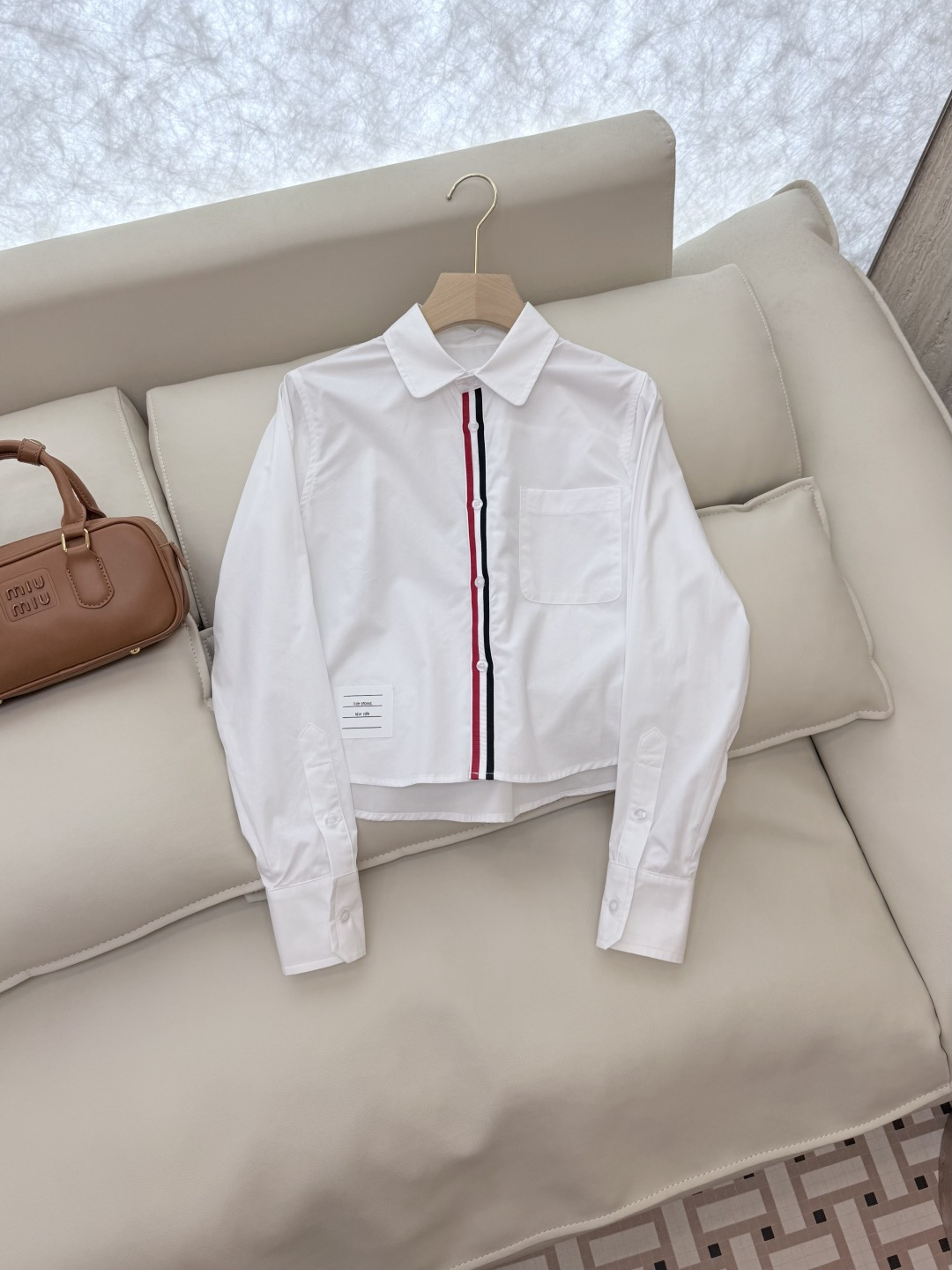 CY026#新款衬衫。TB 红黑白杠 极简风 长袖衬衫 白色 SML