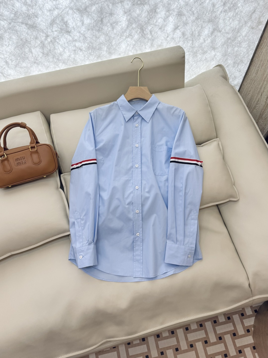 CY032#新款衬衫。TB 红黑白杠 极简风 长袖衬衫 蓝色白色 SML