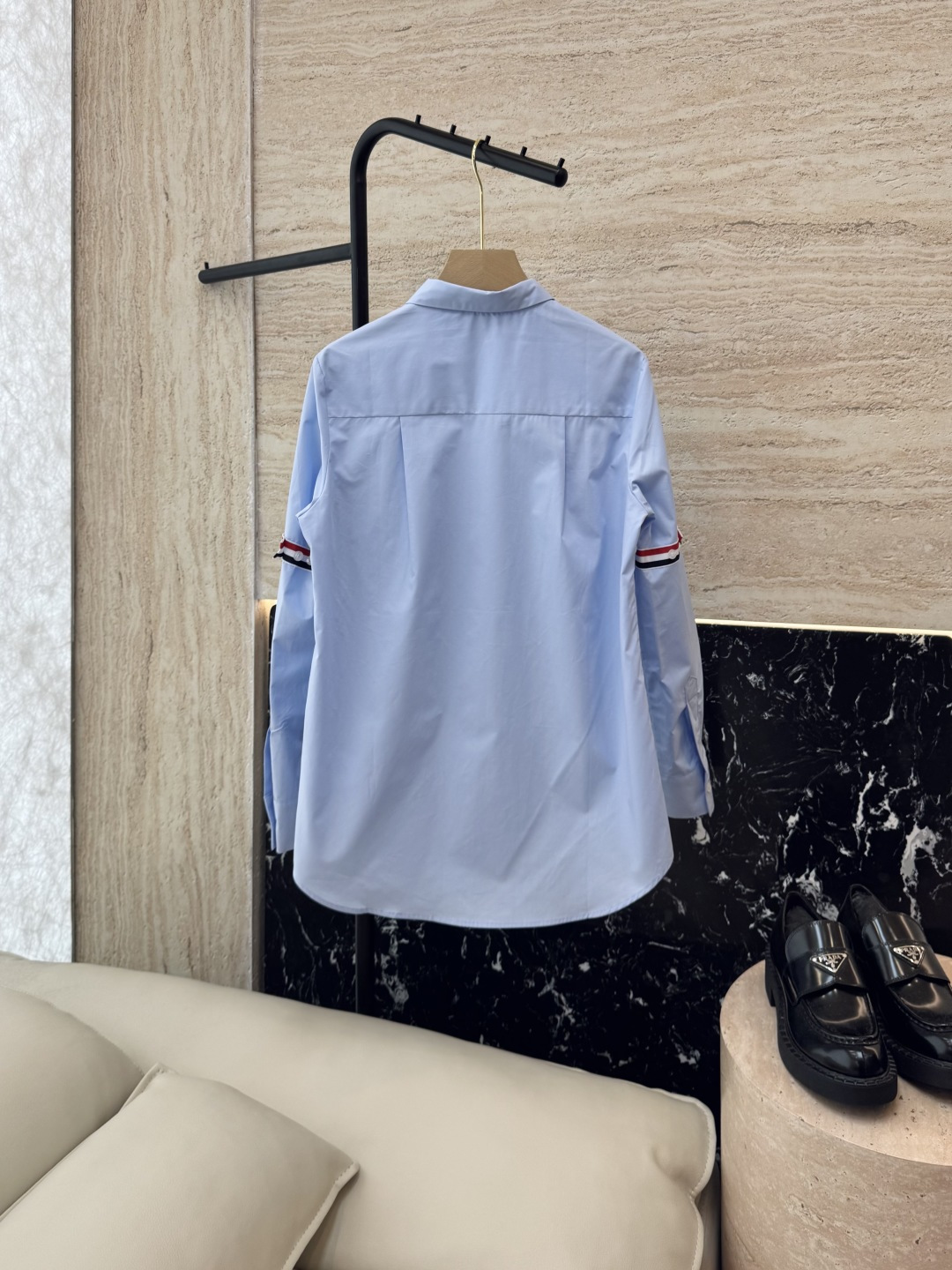 CY032#新款衬衫。TB 红黑白杠 极简风 长袖衬衫 蓝色白色 SML