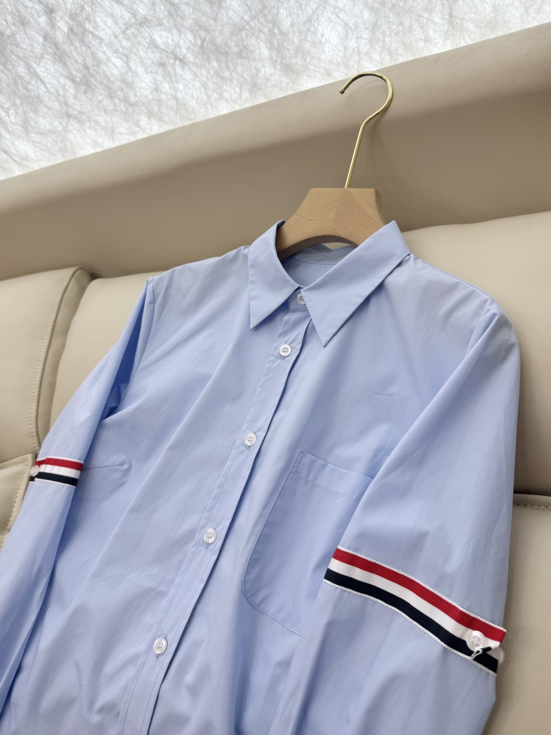 CY032#新款衬衫。TB 红黑白杠 极简风 长袖衬衫 蓝色白色 SML