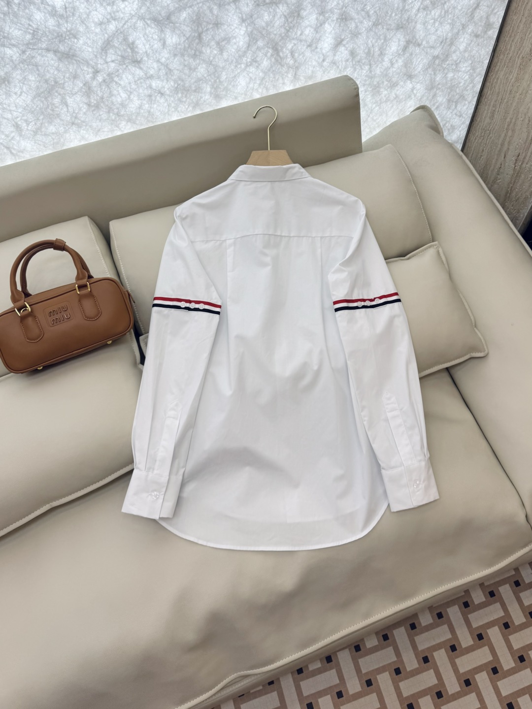 CY032#新款衬衫。TB 红黑白杠 极简风 长袖衬衫 蓝色白色 SML