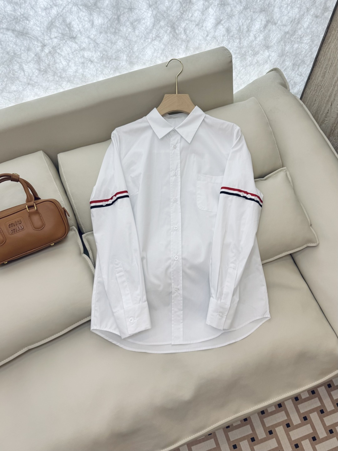 CY032#新款衬衫。TB 红黑白杠 极简风 长袖衬衫 蓝色白色 SML