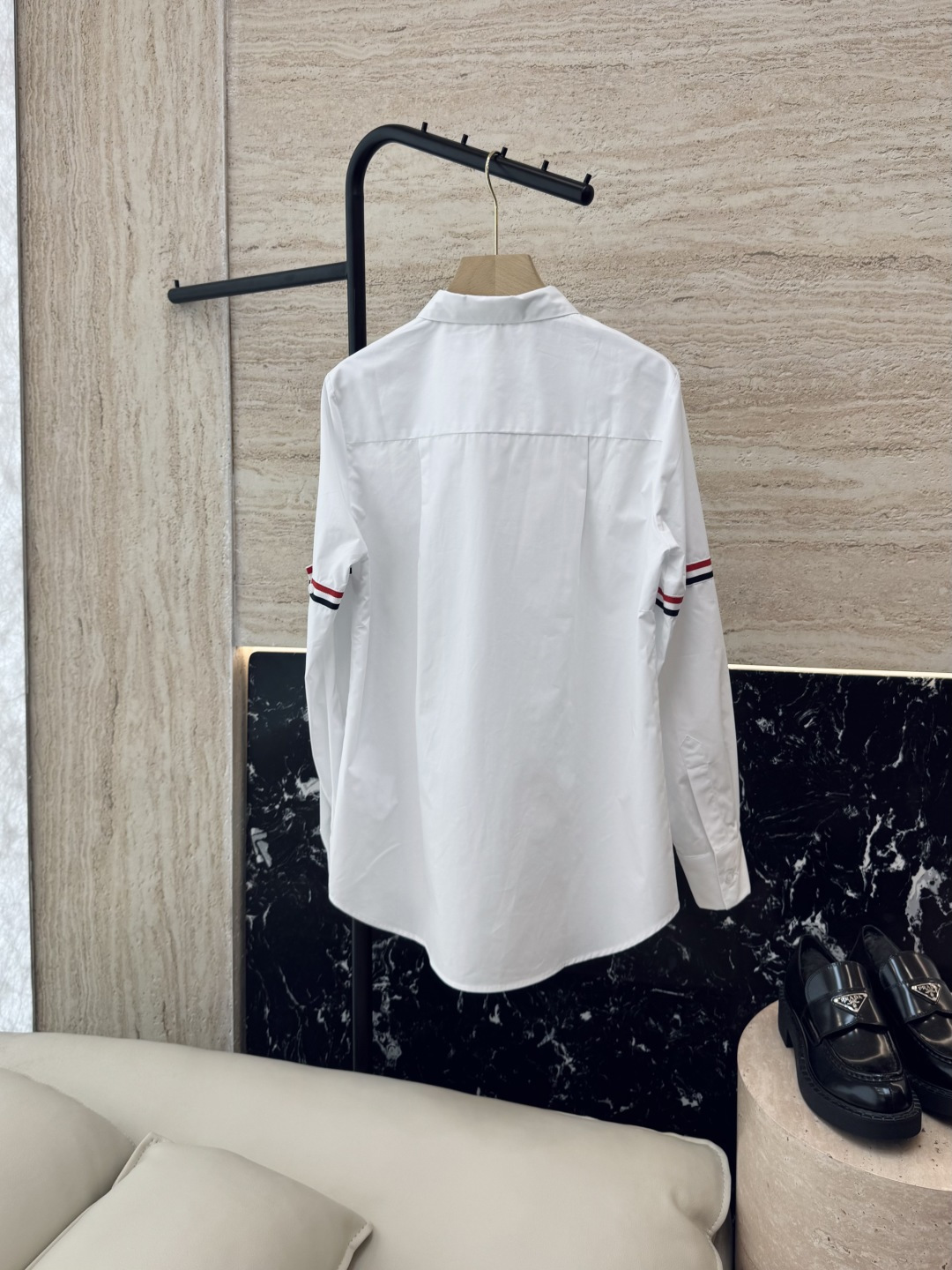 CY032#新款衬衫。TB 红黑白杠 极简风 长袖衬衫 蓝色白色 SML