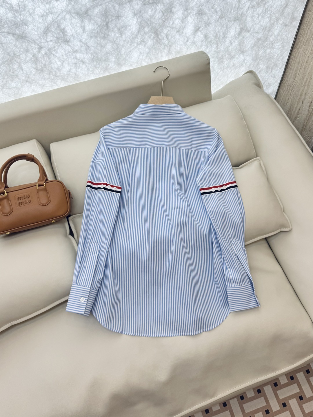 CY033#新款衬衫。TB 红黑白杠 极简风 条纹长袖衬衫 蓝色 SML