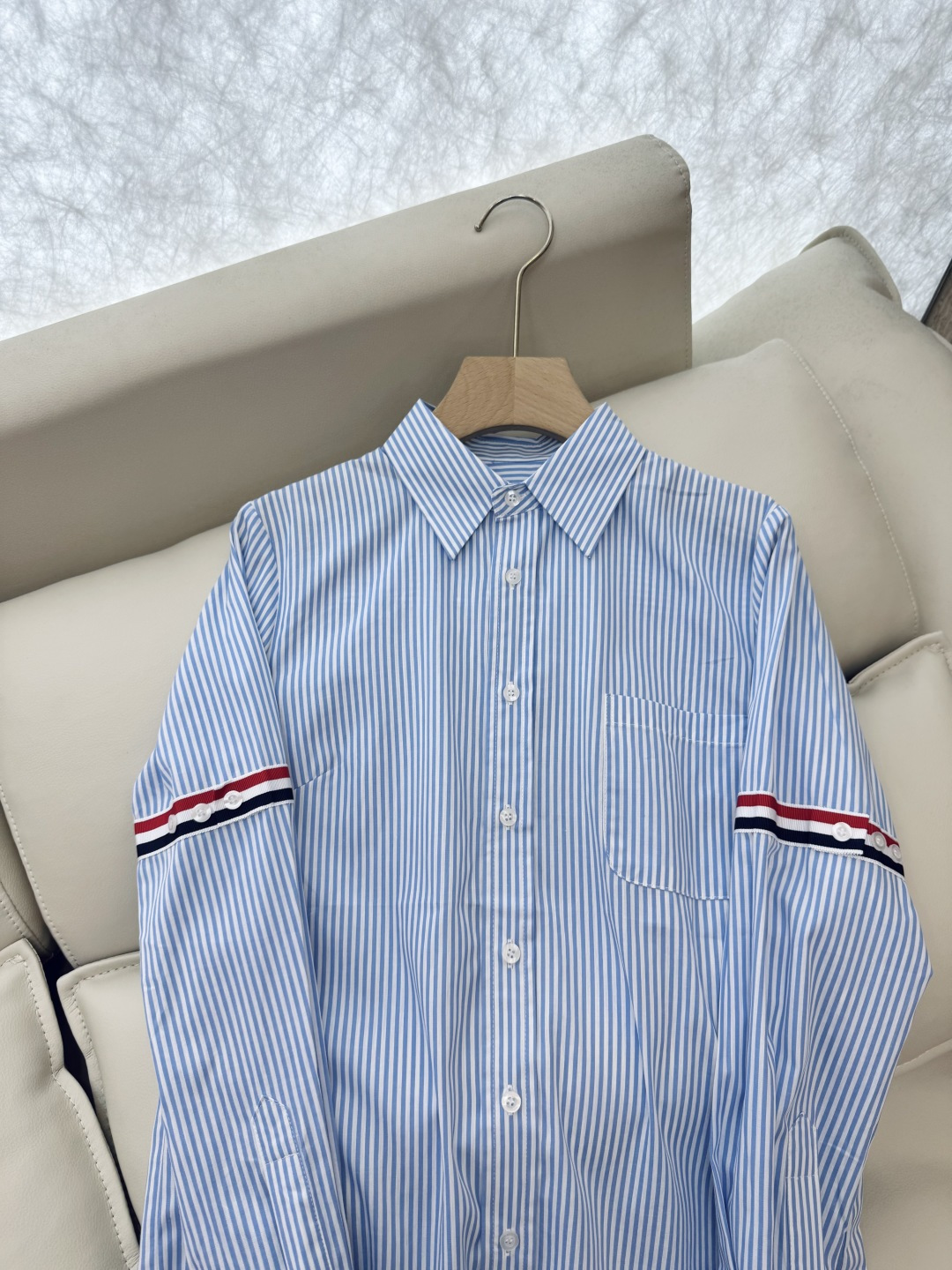 CY033#新款衬衫。TB 红黑白杠 极简风 条纹长袖衬衫 蓝色 SML