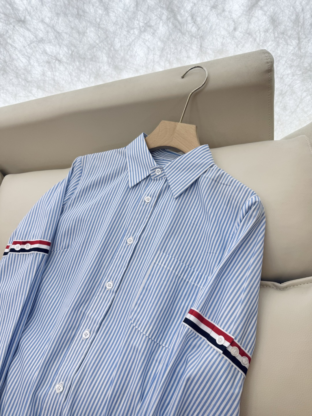 CY033#新款衬衫。TB 红黑白杠 极简风 条纹长袖衬衫 蓝色 SML