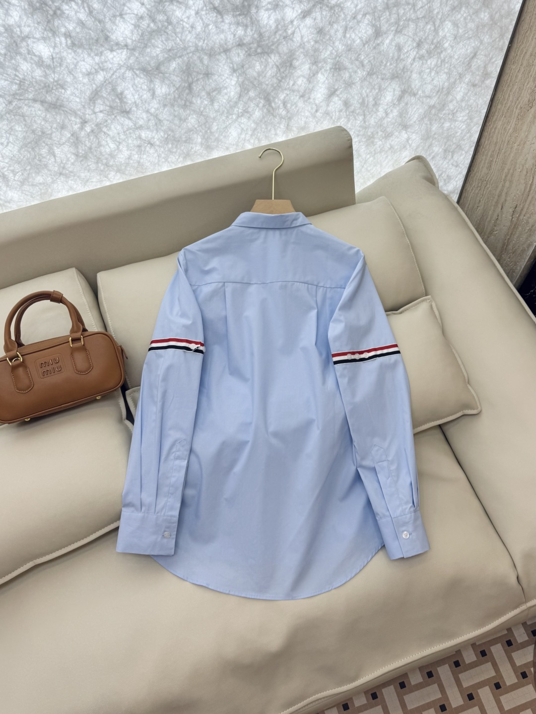 CY032#新款衬衫。TB 红黑白杠 极简风 长袖衬衫 蓝色白色 SML