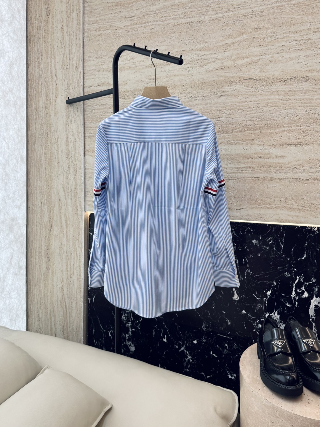 CY033#新款衬衫。TB 红黑白杠 极简风 条纹长袖衬衫 蓝色 SML