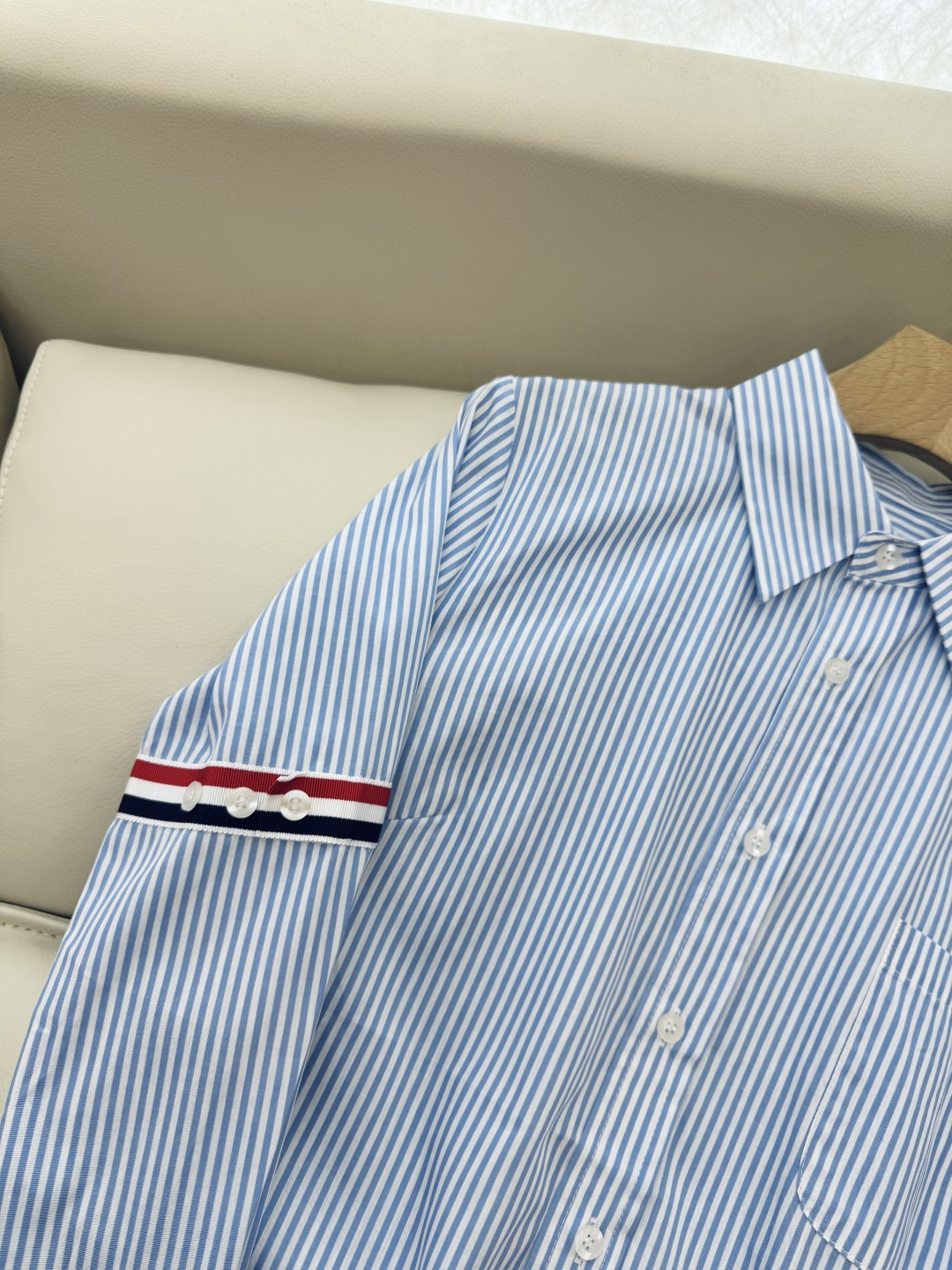 CY033#新款衬衫。TB 红黑白杠 极简风 条纹长袖衬衫 蓝色 SML