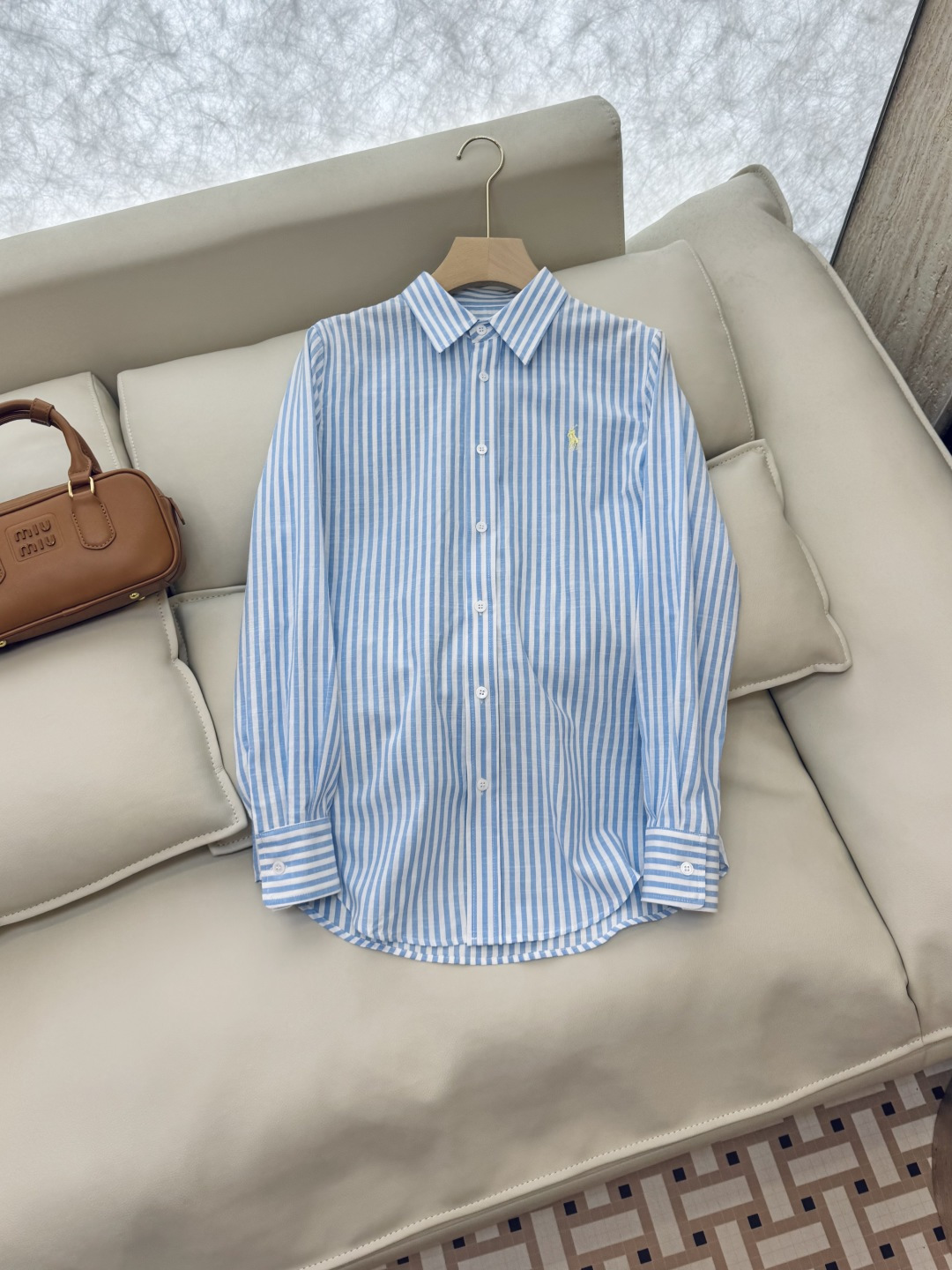 CY028#新款衬衫。POLO LR 极简风 条纹刺绣 长袖衬衫 蓝色 黄色 SML