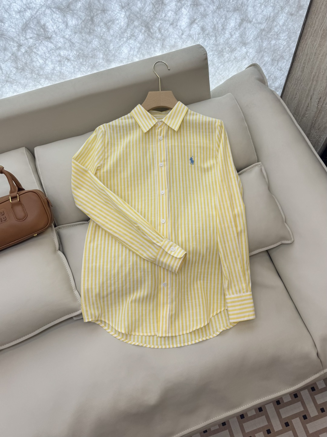 CY028#新款衬衫。POLO LR 极简风 条纹刺绣 长袖衬衫 蓝色 黄色 SML
