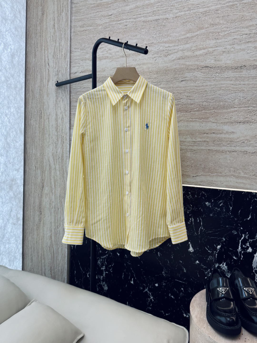 CY028#新款衬衫。POLO LR 极简风 条纹刺绣 长袖衬衫 蓝色 黄色 SML