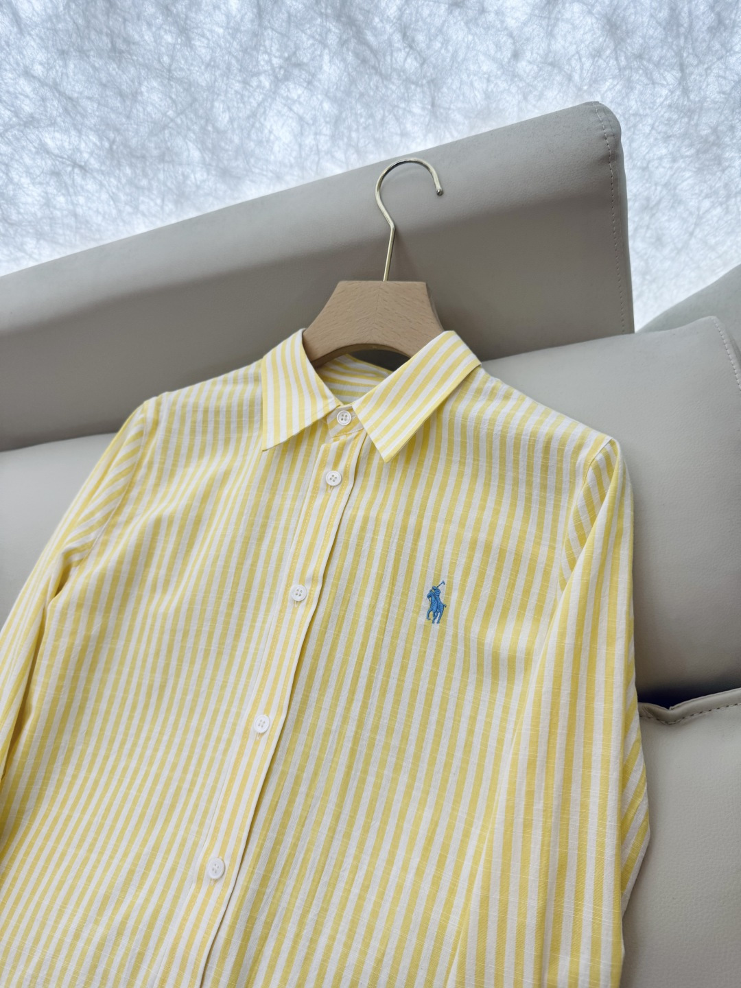 CY028#新款衬衫。POLO LR 极简风 条纹刺绣 长袖衬衫 蓝色 黄色 SML