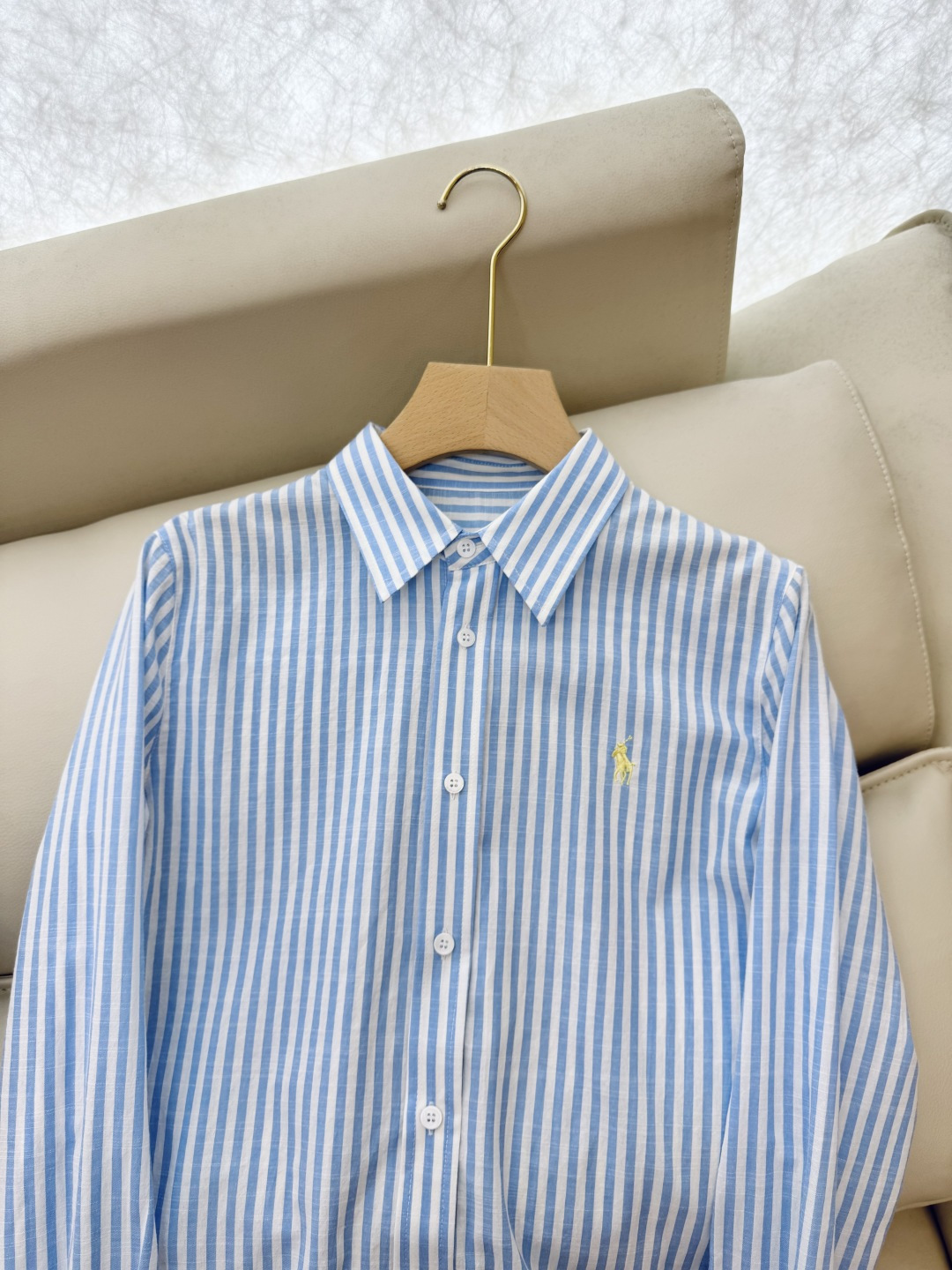 CY028#新款衬衫。POLO LR 极简风 条纹刺绣 长袖衬衫 蓝色 黄色 SML