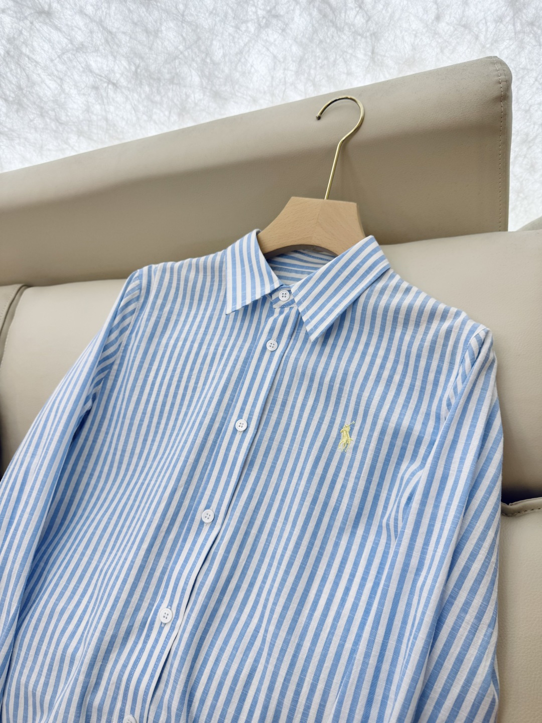 CY028#新款衬衫。POLO LR 极简风 条纹刺绣 长袖衬衫 蓝色 黄色 SML