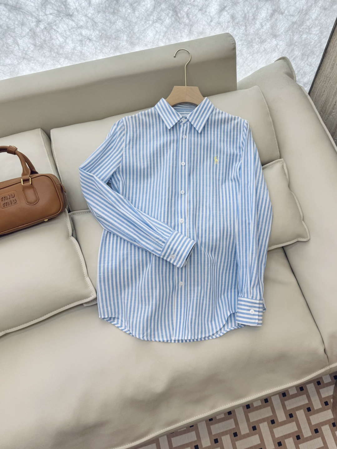 CY028#新款衬衫。POLO LR 极简风 条纹刺绣 长袖衬衫 蓝色 黄色 SML