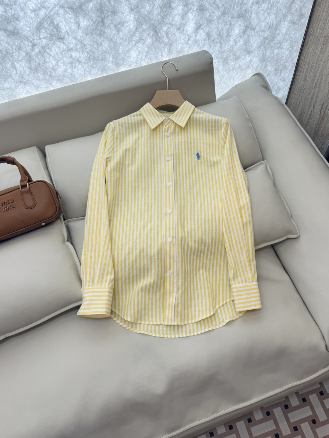 CY028#新款衬衫。POLO LR 极简风 条纹刺绣 长袖衬衫 蓝色 黄色 SML