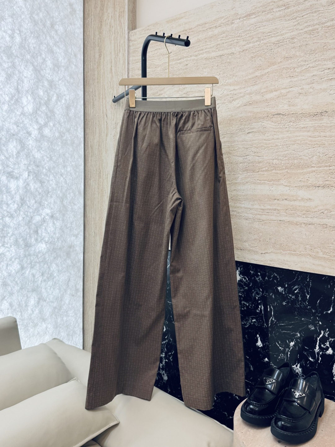 QGL011#新款裤子💕Hermes H家 爱马仕 H字母暗纹 阔腿长裤 燕麦咖色 黑色 36/38/4