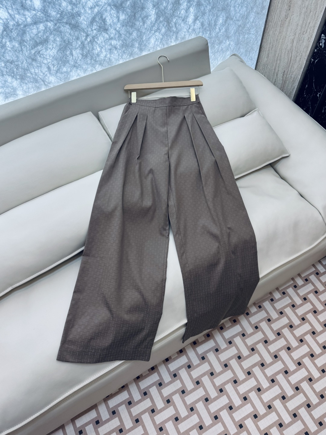 QGL011#新款裤子💕Hermes H家 爱马仕 H字母暗纹 阔腿长裤 燕麦咖色 黑色 36/38/4