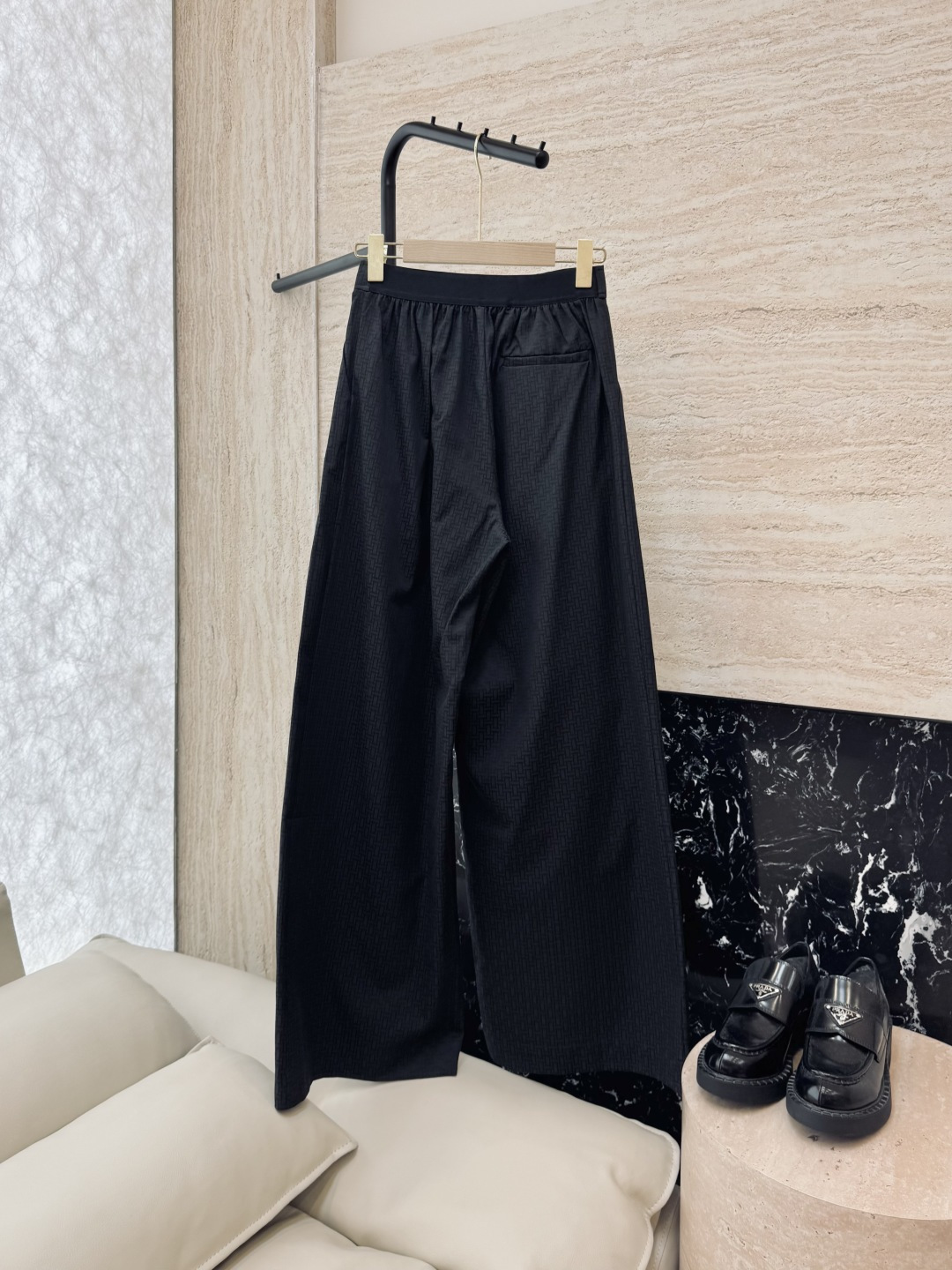 QGL011#新款裤子💕Hermes H家 爱马仕 H字母暗纹 阔腿长裤 燕麦咖色 黑色 36/38/4